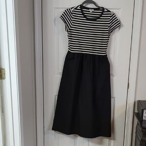 J. Crew Factory Black and White Striped MIXI Midi Dress Small